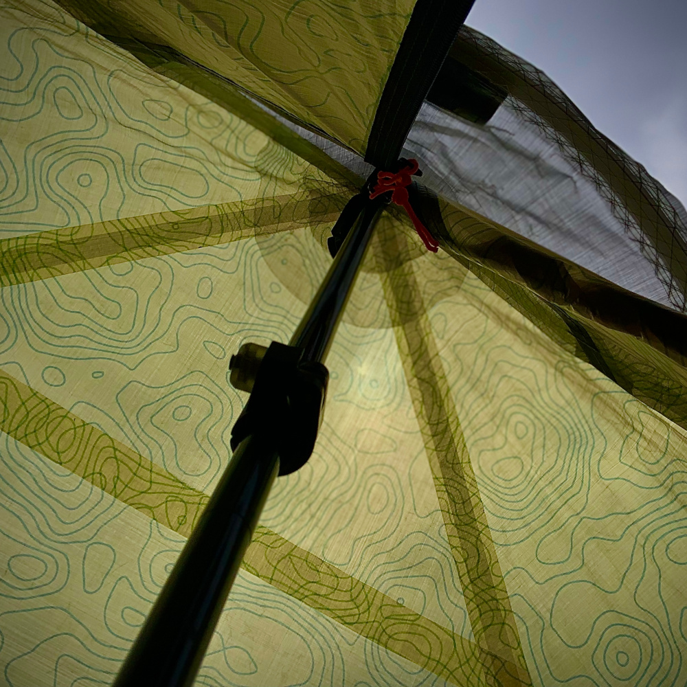 MLD Omni Camlock Tent Poles set up in MLD shelter showing camlock